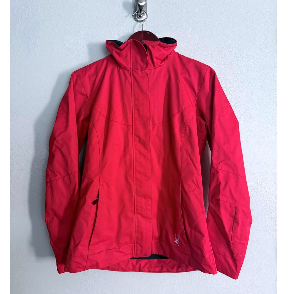 SPYDER lipstick bright red double zip concealed hooded women's rain jacket coat
